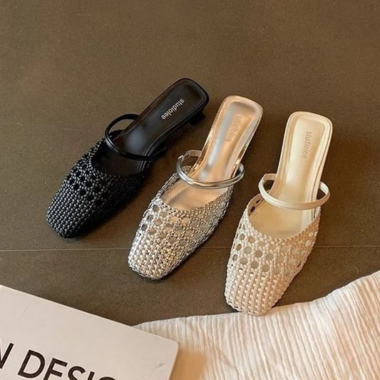 Toe Square Heel Kitten Mules