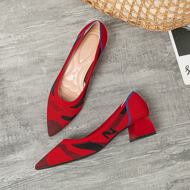 Pointed Pumps Heel Striped Chunky