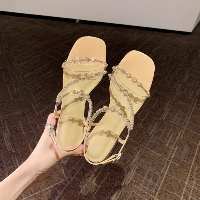 Strappy Sandals Heel Chunky Rhinestone