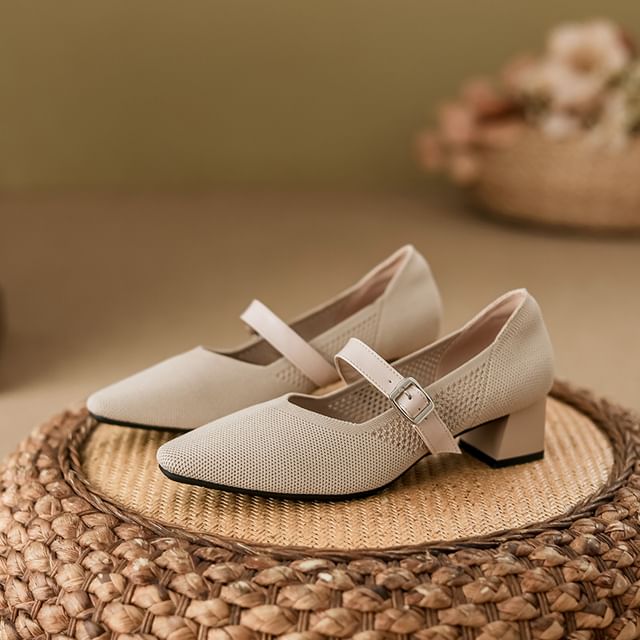 Jane Mary Pumps Chunky Square Toe Heel