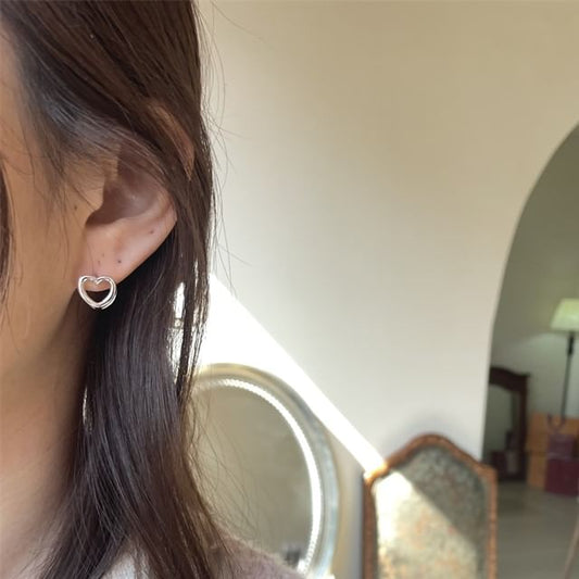 Heart Sterling Leverback Stud Silver Ear