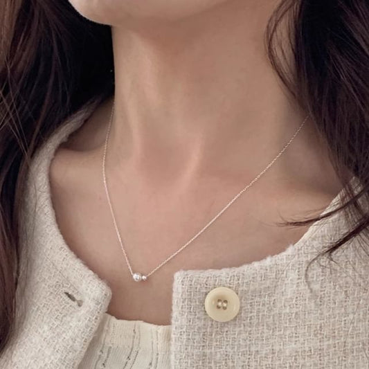 Pearl Faux Necklace Silver Sterling Beaded