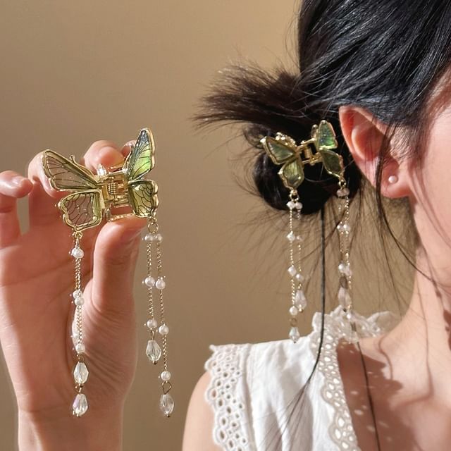 Claw Hair Faux Pearl Fringed Butterfly
