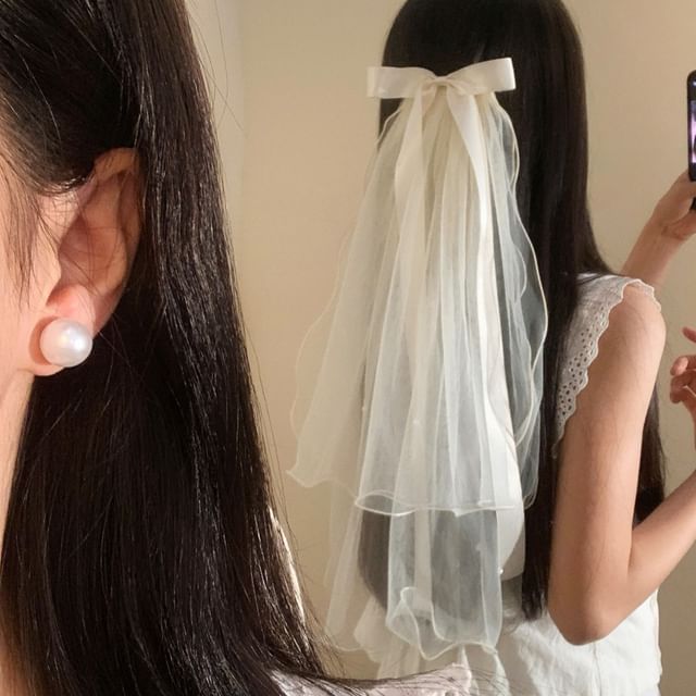 Hair Mesh Bow Veil Clip