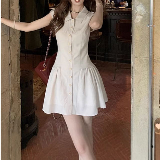 Mini Shirt Short-Sleeve Plain A-Line Dress