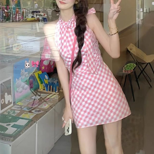 Mini Plaid Sleeveless A-Line Dress