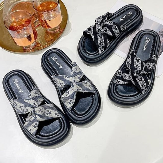 Cross Platform Criss Slide Knot Print Sandals