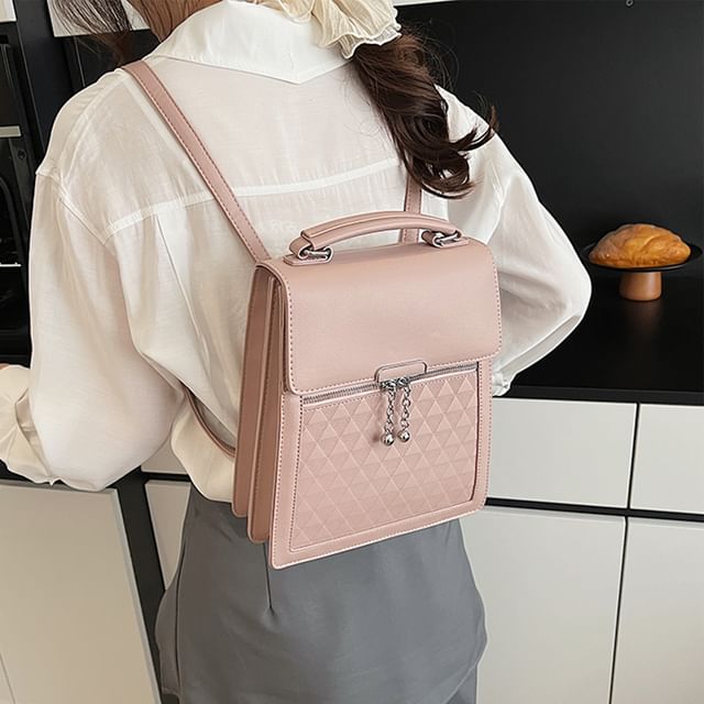 Flap Faux Plain Backpack Leather