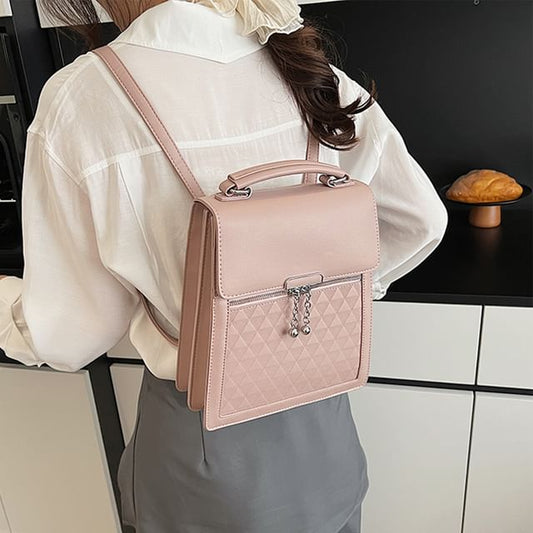 Flap Faux Plain Backpack Leather