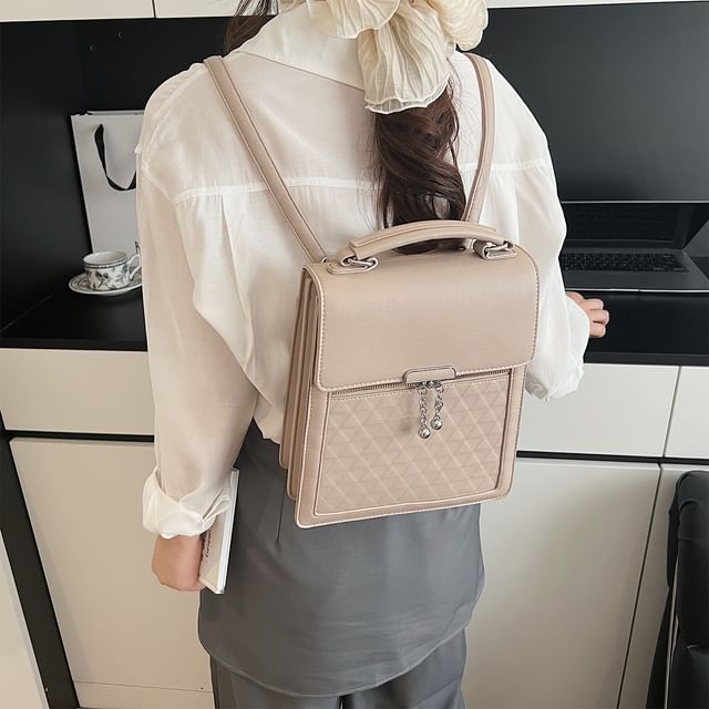 Flap Faux Plain Backpack Leather