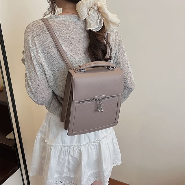 Flap Faux Plain Backpack Leather