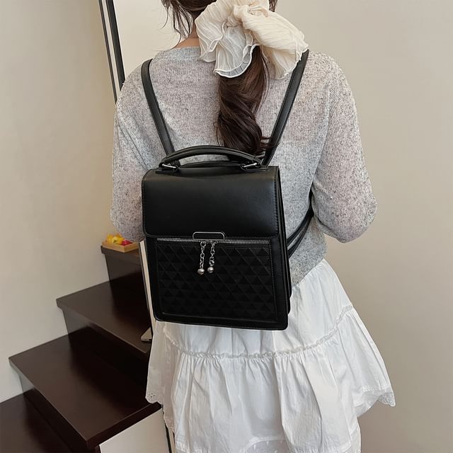 Flap Faux Plain Backpack Leather