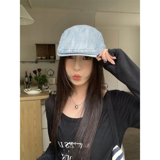 Denim Ribbon Newsboy Cap