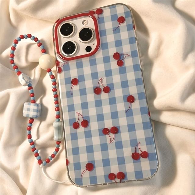 Cherry Print iPhone Case / Beaded Strap / Set