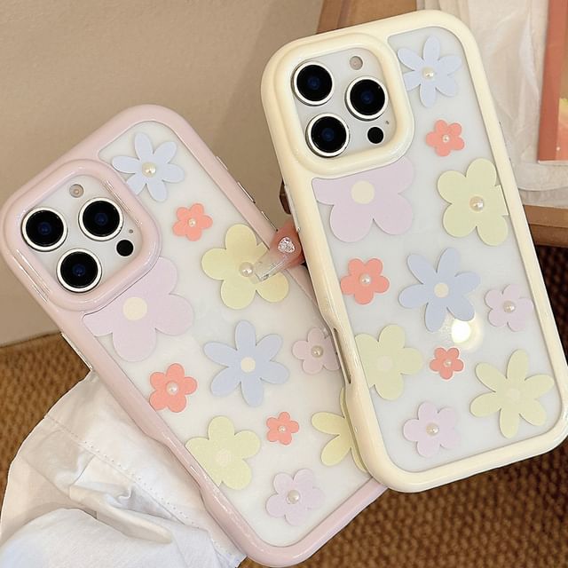 iPhone Print Floral Sticker Faux Pearl + Set: Case