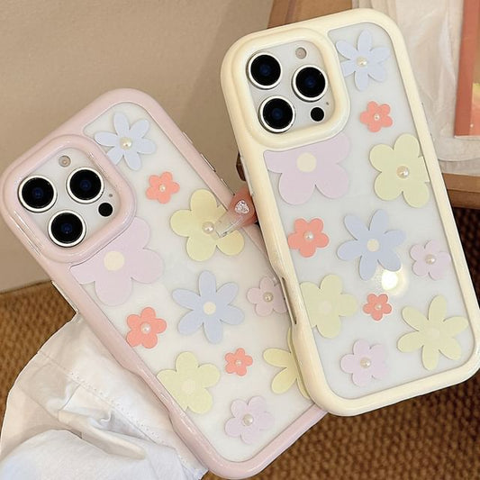 iPhone Print Floral Sticker Faux Pearl + Set: Case