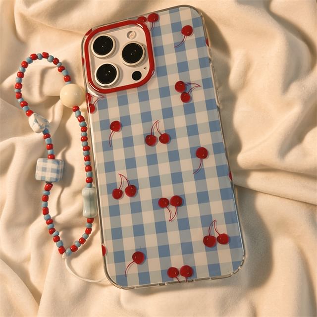 Cherry Print iPhone Case / Beaded Strap / Set