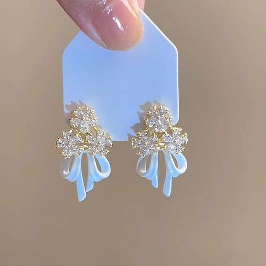 Earring Rhinestone Alloy Bow Chandelier Floral