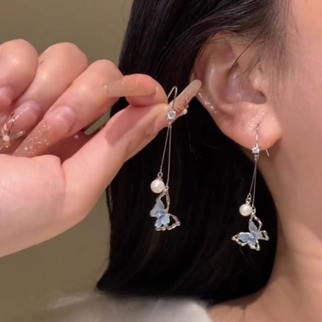 Faux Butterfly Earring Dangle Pearl Alloy Resin