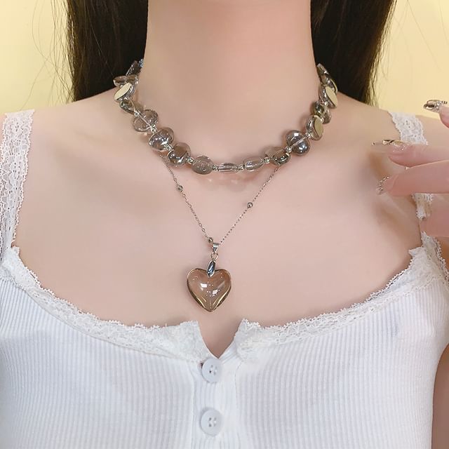 Faux Choker Station Heart Pendant Crystal