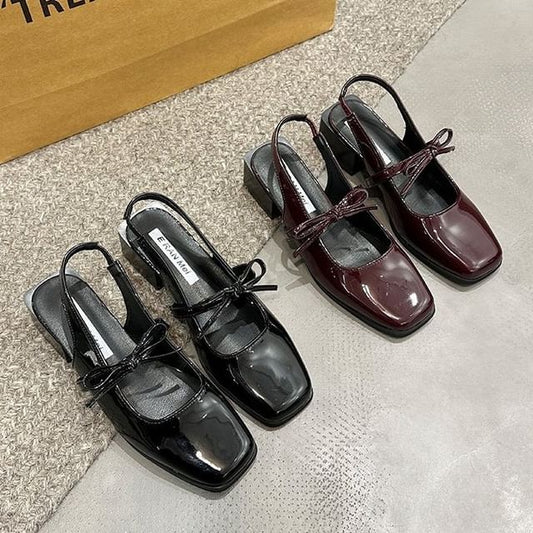 Toe Square Mary Pumps Jane Slingback Bow