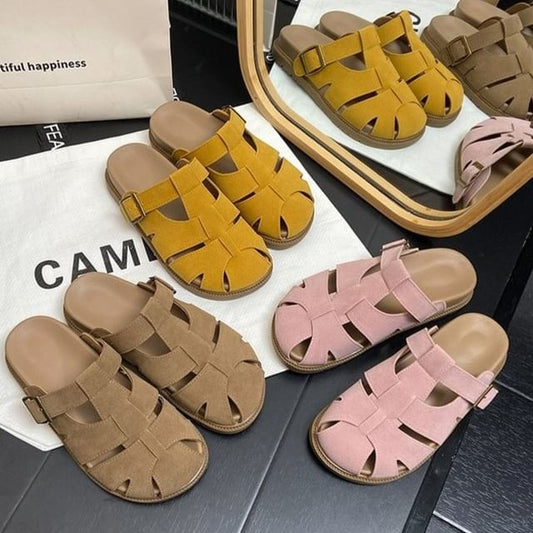 Platform Faux Suede Mules Woven