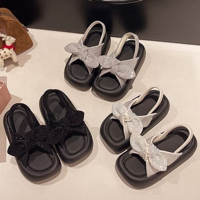 Bow Slingback Rhinestone Sandals Platform