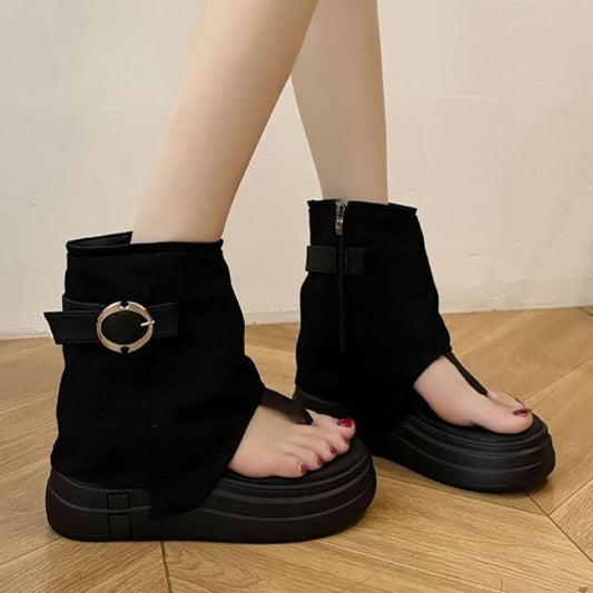 Buckled Boots Platform Thong