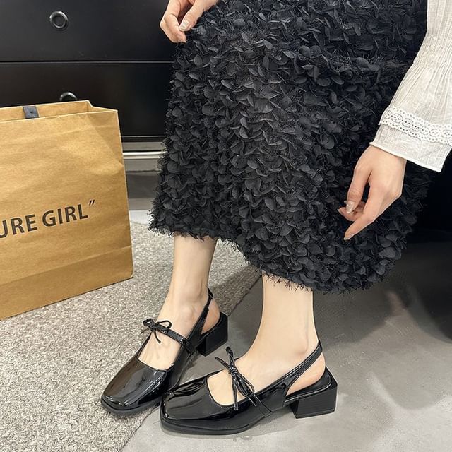 Toe Square Mary Pumps Jane Slingback Bow