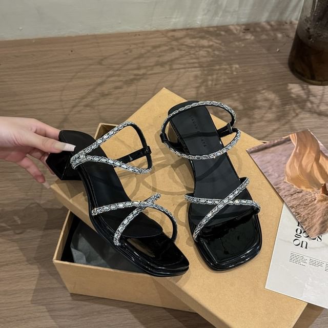 Block Sandals Heel Rhinestone