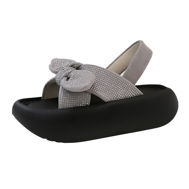 Bow Slingback Rhinestone Sandals Platform