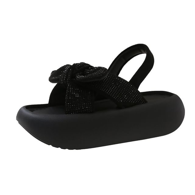 Bow Slingback Rhinestone Sandals Platform