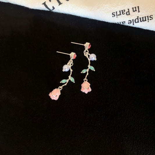 Pearl CZ Flower Earring Drop Faux