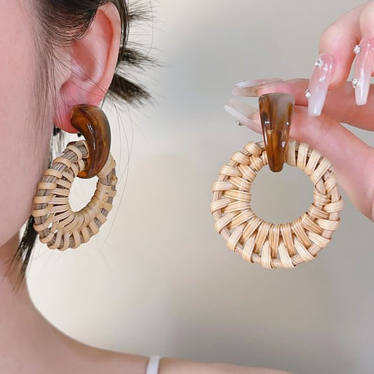 Earring Woven Drop Hoop