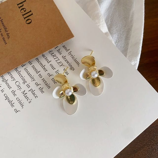 Earring Flower Faux Tone Pearl Stud Two