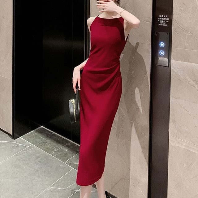 Sleeveless Plain Sheath Midi Dress