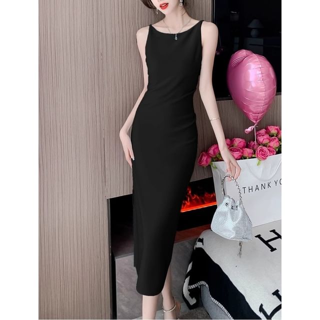 Sleeveless Plain Sheath Midi Dress