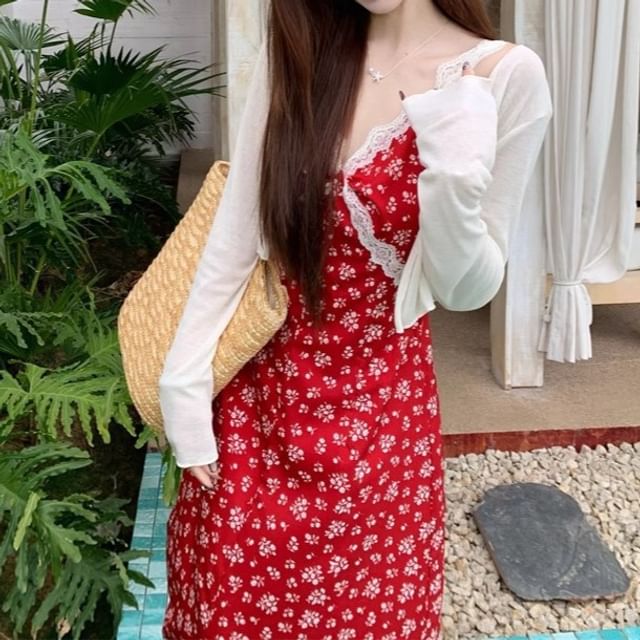 Dress / Maxi Print A-Line V-Neck Floral Cardigan Sleeveless