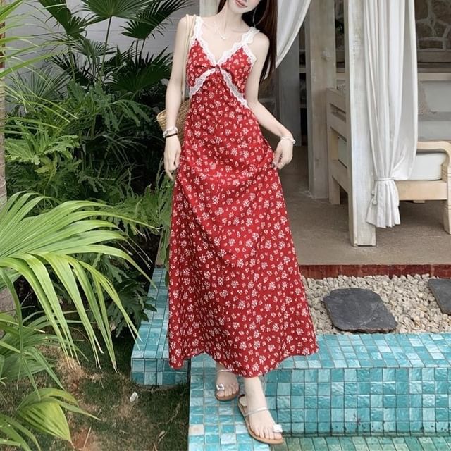 Dress / Maxi Print A-Line V-Neck Floral Cardigan Sleeveless