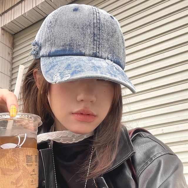 Cap Distressed Baseball Denim