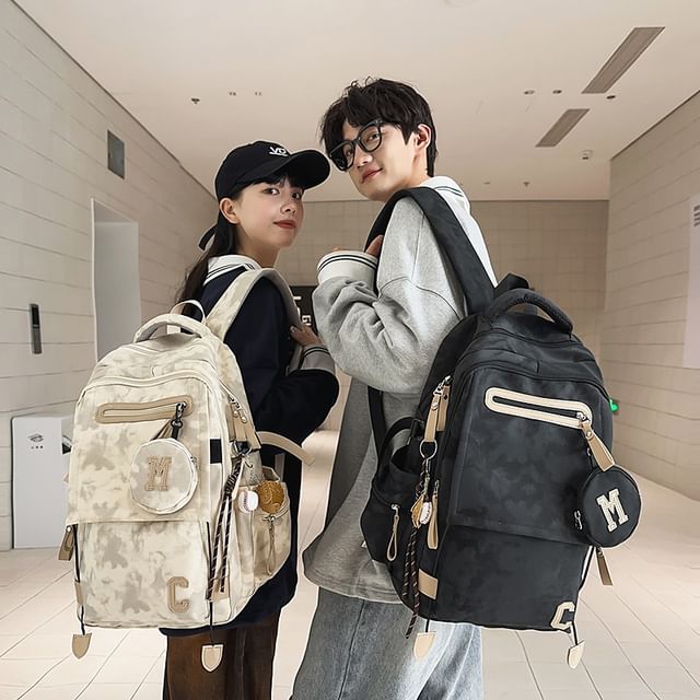 / Purse Print Set Coin Camouflaged Backpack