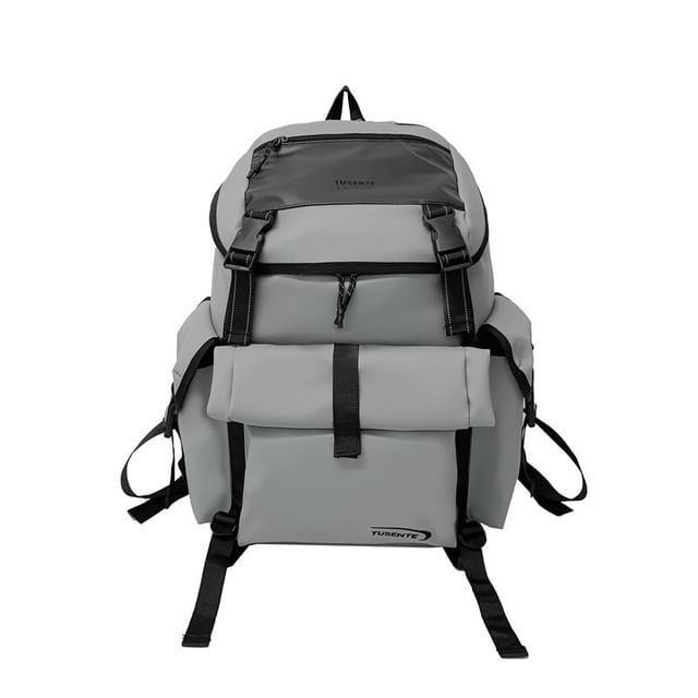 Faux Buckled Leather Backpack Lettering