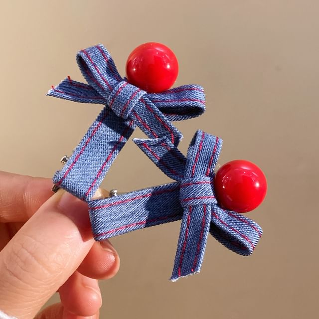 Clip Bow Set Hair Denim