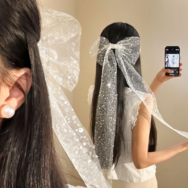 Lace Hair Bow Clip Sequined