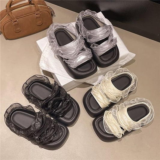 Ruffle Slide Trim Platform Sandals