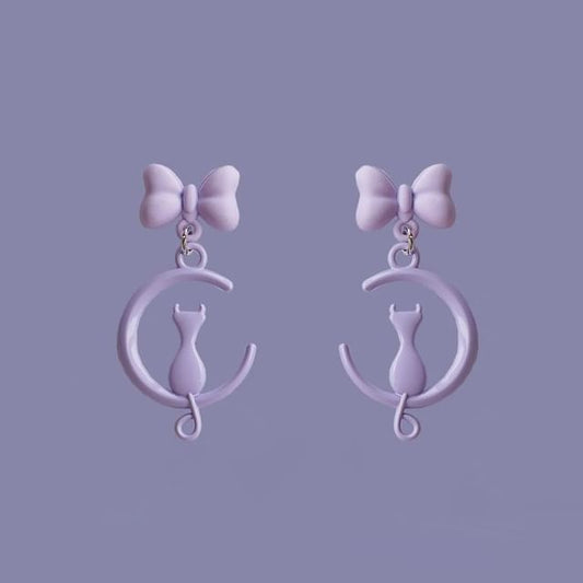 Dangle Cat Earring Moon Clip / On