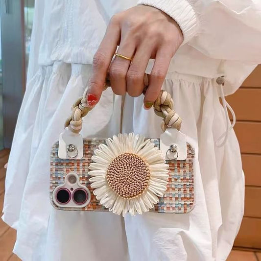 Set Case Lanyard Sunflower Adhesive Phone / Woven Strap Decoration