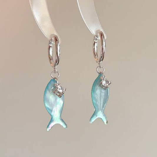 Earring Rhinestone Hoop Fish Drop