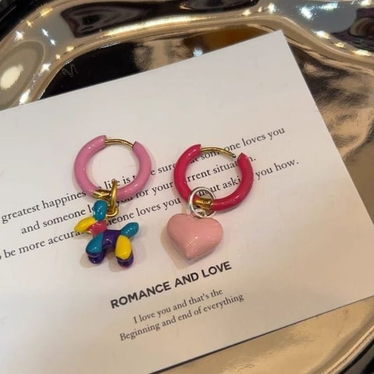 Huggie Dog Drop Earring Heart Asymmetrical