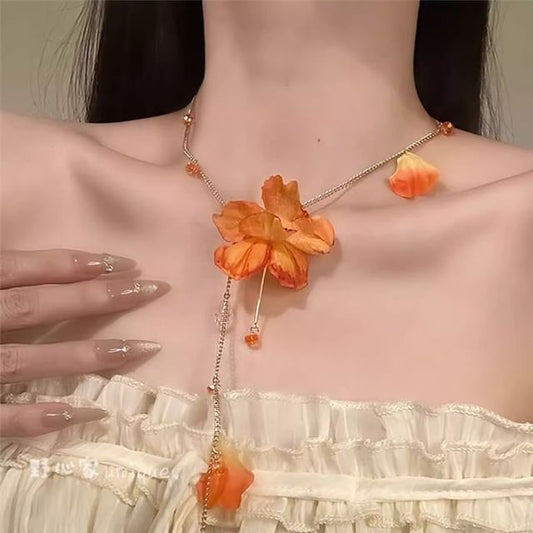 Lariat Fringed Necklace Flower